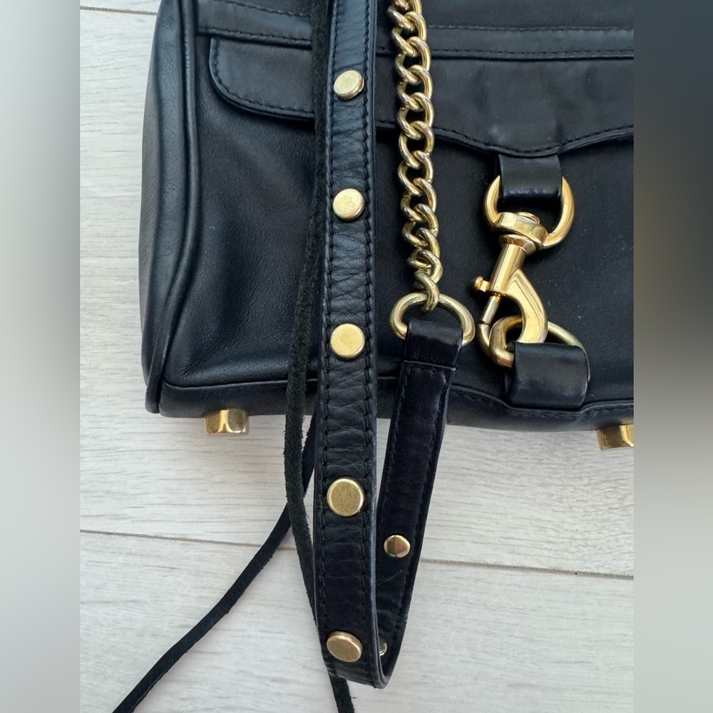 Rebecca Minkoff Black Leather Mini MAC Crossbody Bag Gold Tone Hardware - Picture 8 of 13